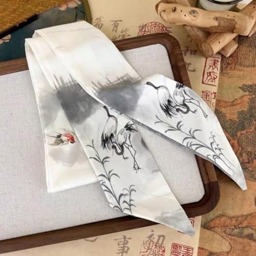 5 Pcs Silk Scarves for Women Girls Narrow Long Neckerchief Chinese Style Printed Artistic Thin Scarf Hair Tie Headdress Hair Scarf Handbag Handle Ribbon2
