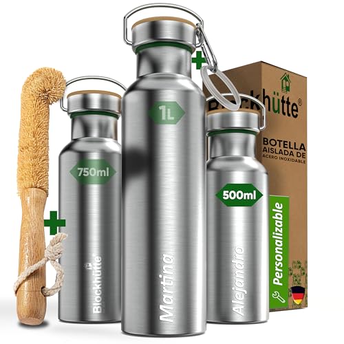 Blockhütte Botella Agua Acero Inoxidable Personalizado I 500ml Botella Termica Grabada, Cantimplora Acero Inoxidable I Water Bottle Apta para Lavavajillas I Garrafa Termica, Termo