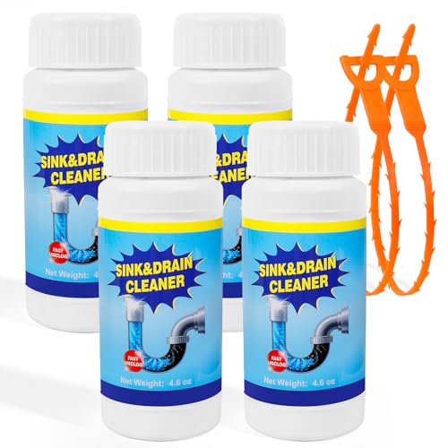 Sink and Drain Cleaner Powder for Kitchen and Bathroom Sinks Shower Tub - Drain Clog Remover Unclogging Cleaner for Daily Cleaning (4 Pack)