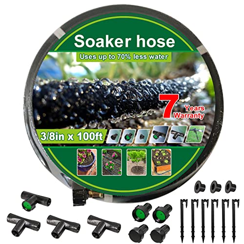 Nutroeno Soaker Hose Kit - 3/8 inch x 100ft Heavy Duty Garden Hose, Irrigation Rubber Weeping Hose...
