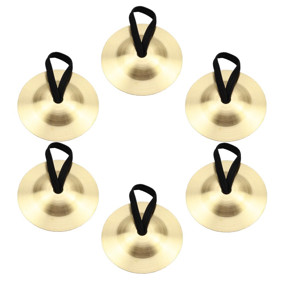 Sofecto 6 Pieces Finger Cymbals, Finger Zills for Belly Dance, Brass Hand Cymbals, Finger Dancing Musical Instrument for Dancer Party (Brass, Gold)