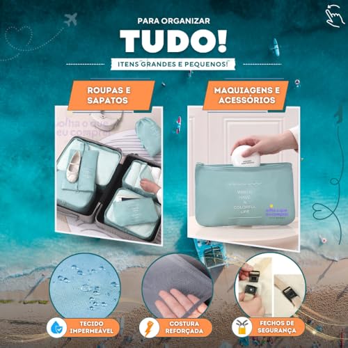Kit Organizador de Malas para Viagem 7 Peças Conjunto Organizador Roupas Bolsas Necessaire Sapatos M