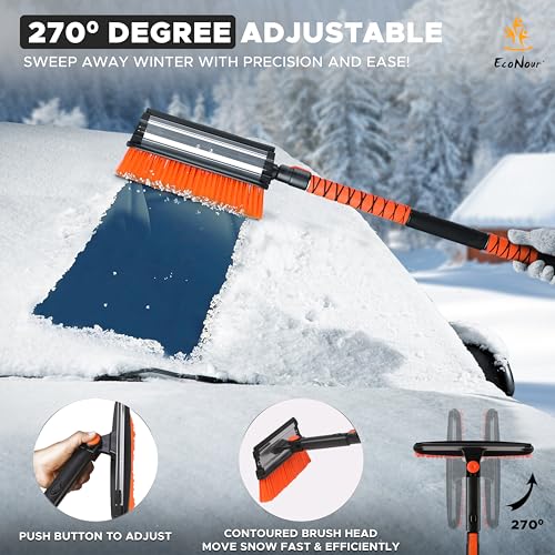 Image of EcoNour 47 inch Extendable Snow Brush and Ice Scraper Pivoting Squeegee | Aluminum Handle | Telescopic Snow Brush for Car and SUV Windshield with 270 , Roof & Windows Winter Car Accessories