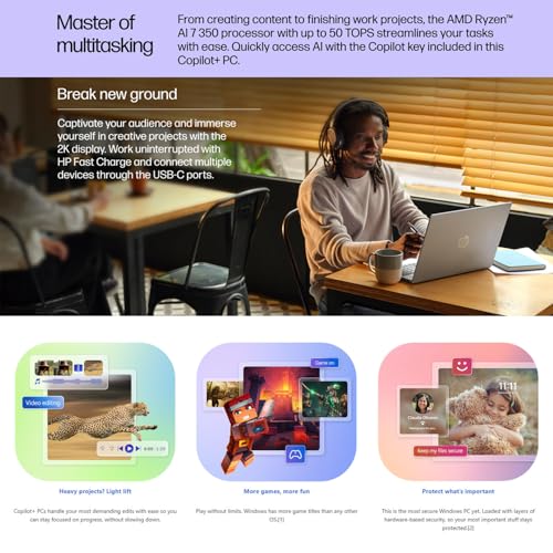 Image of HP OmniBook 5 16 inch 2K Touchscreen Laptop | AMD Ryzen AI 7 350 Processor | 16GB DDR5 RAM | 2TB PCIe SSD | Win 11 | Backlit Keyboard | Wi-Fi 6 & Bluetooth 5.4 | for Enhanced Productivity & Creativity