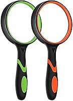 SHENGQIDZ 2-Pack 75mm Handheld Reading Magnifiers with Non-Slip Rubber Grip - Perfect for Seniors, Hobbies & Science (Orange/Green)