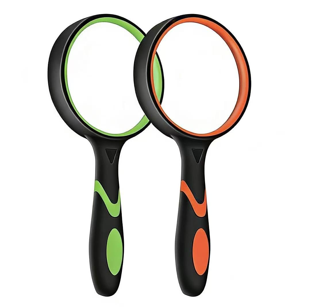 SHENGQIDZ 2 Pack 75mm 10X Handheld Magnifying Glass,Rubber Reading Magnifier for Kids Seniors, Suitable for Hobbies and Science