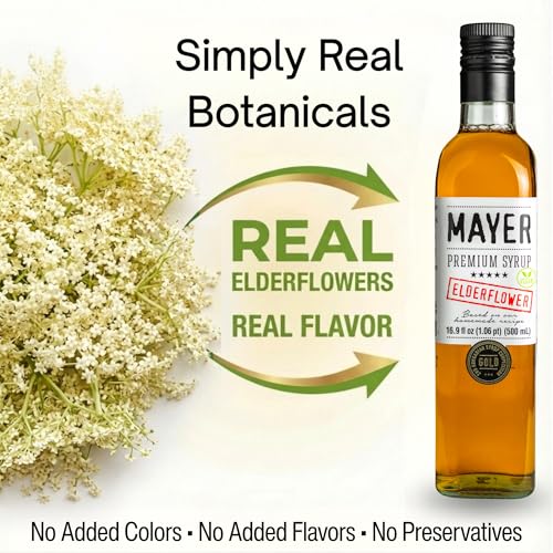 Image of Elderflower Syrup, Cordial for Cocktails, Moctails & Coffee, 16.9 Fl Oz | Award-winning. Real elderflowers, nothing artificial. For lemonade, mocktails & desserts. Vegan, dye free.