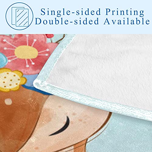 Couverture douce cadeau idéal motif cerf printanier pour lit