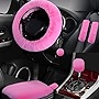 Wazzh 7PCS Set car Interior Aesthetic Accessories, Fluffy 15 inch Steering Wheel Cover, armrest pad, seat Belt Cover,Gear Shift Cover, Fit Girly car Accessories for Women.