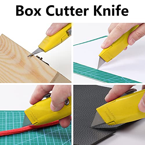 Image of DIYSELF 2 Pack Retractable Box Cutters, Ergonomic Grip Utility Knife | Retractable Box Cutter Knife for Boxes, Tape, Rope and Craft, Durable PVC Pipe Cutter for Office, Garage and Warehouse