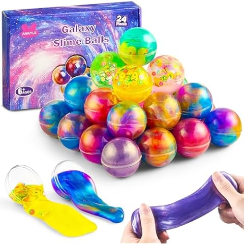 Ankyle 24 Pack Galaxy Slime Party Favors for Kids Slime Balls Bulk Stretchy & Non-Sticky DIY Stress Relief Putty Toy Birthday Halloween Christmas Stocking Stuffers, Classroom Reward for Girls Boys Cover