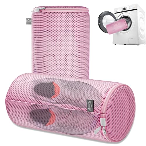 Image of Kimmama Shoe Washing Machine Bag, Shoe Laundry Bag, Pink, 8x15 inch, 2 Pack | Shoe Bag, For Sneaker, Tennis, Footwear, Trainers, Slippers, Sock, Building Blocks, Sandwish Mesh, Travel, Divided