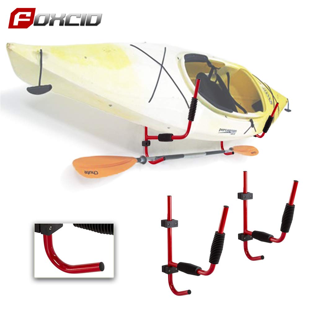 FOXCID Heavy Duty Steel Kayak Wall Rack for 100-Pound Kayak | Ladder Wall Mount Folding Storage Rack fit Indoor Outdoor Storage Kayak, Surfboard and Sailing 2 Pairs