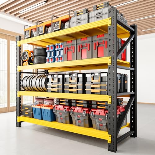 Image of RAVIGIN 3000LBS Storage Shelves, 48 inch W Garage Shelving Heavy Duty Metal Adjustable Garage Shelves, Shelving Units Industrial Shelving for Warehouse, 48 inch W x 23.7 inch D x 70 inch H,Yellow