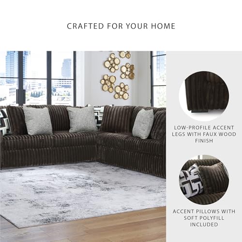 Image of Signature Design by Ashley 5-Piece L-Shaped Sectional Couch, Chocolate | 100% polyester jumbo corduroy, 122 in L-shaped couch, Anti sag platform foundation, Midnight-Madness Series