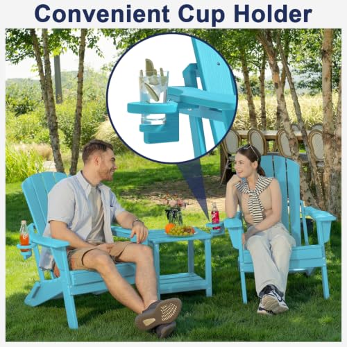 Image of Plawdlik Folding Adirondack Chair Set of 6 with Cup Holder，Wooden Textured ，Heavy All-Weather HDPE Comfortable Set Poolside Backyard Lawn, Light Blue