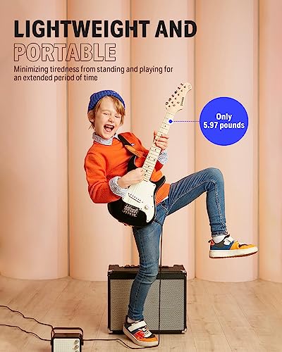 Image of Donner 30 Inch Kids Electric Guitar Beginner Kit ST-Style (Black) | Mini Electric Guitar for Boys Girls with Amp, 600D Bag, Tuner, Picks, Cable, Strap, Extra Strings, and Lessons DSJ-100