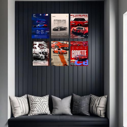 Image of Posters Inc A4 Super Cars Poster Pack of 6 - Room Decor Aesthetic Stuff, Wall Stickers For Home Decoration of Living Room, Bedroom & Office For Motor Sport Enthusiasts - With Glue Dots