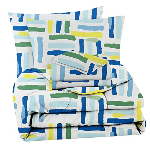 Image of HOMEKART 220 GSM Microfiber 4 Piece Comforter Bedding Set for Double Bed | King Size AC Comforter + Flat Bedsheet (90x100 Inch) & 2 Pillow Covers | Ultra Soft, Lightweight & All-Season (Green & Blue)