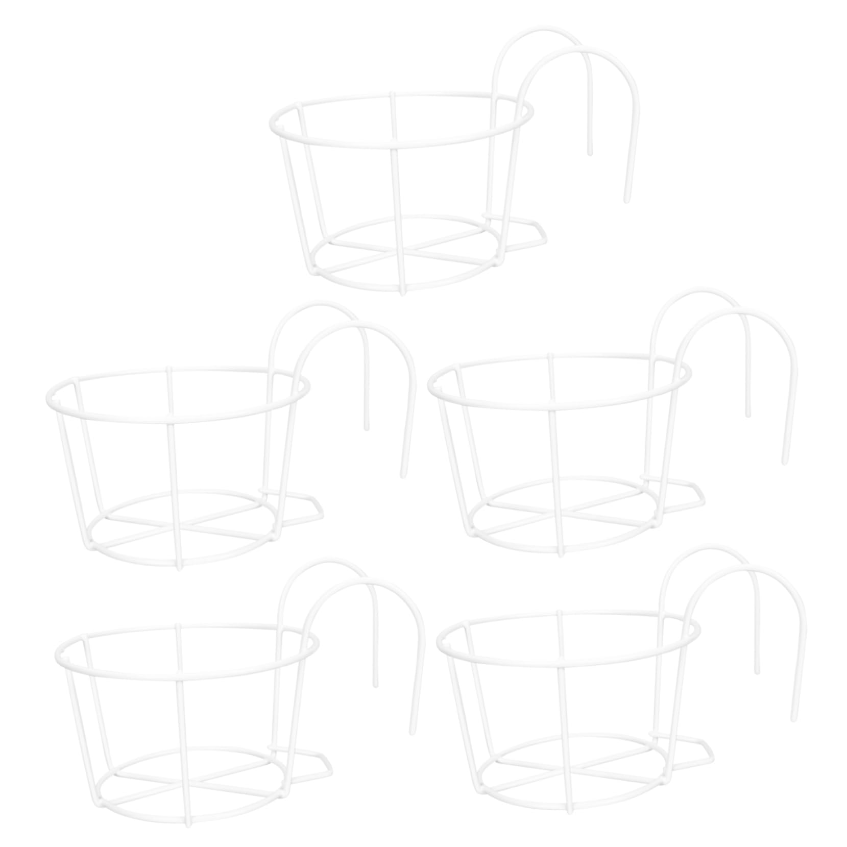 BESPORTBLE Set 5 Supporti Rotondi in Ferro Bianchi per Fioriere da Esterno, Balcone o Ringhiera, Robusti di Design Semplice per Piante e Fiori Sospesi