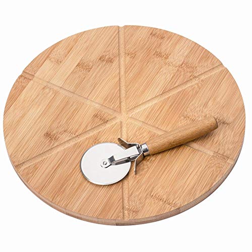 Kesper 58462 Pizza-Teller mit Pizza-Schneider, FSC-zertifizierter Bambus, Maße: ø 32 cm, Stärke: 1.5 cm (Packung mit 2) – Ansicht 3