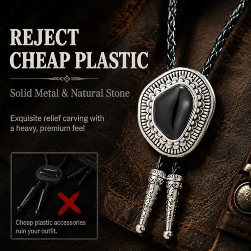 Image of Turquoise Bolo Tie for Men, Leather Braided Necktie Western Cowboy Bola Tie Costume Accessories for Men Women