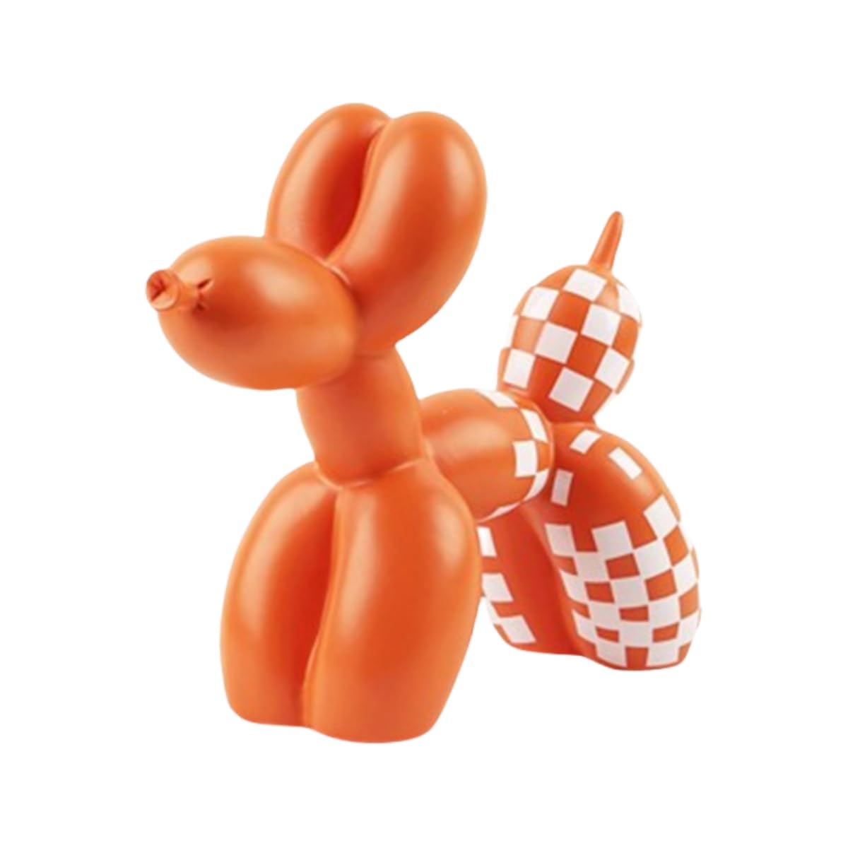 YOYUMI Checkered Balloon Dog Sculpture, Resin Statue, Home Office Decor, for Living Room, Bedroom, Desk Display, 21 * 18 * 9cm-Orange White Checkered
