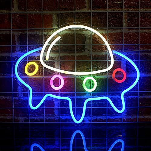 Rdutuok Néon lumineux de jeu, lumière néon LED en forme d'OVNI - Cadeau pour adolescents et garçons - Décoration de salle de jeu Cover