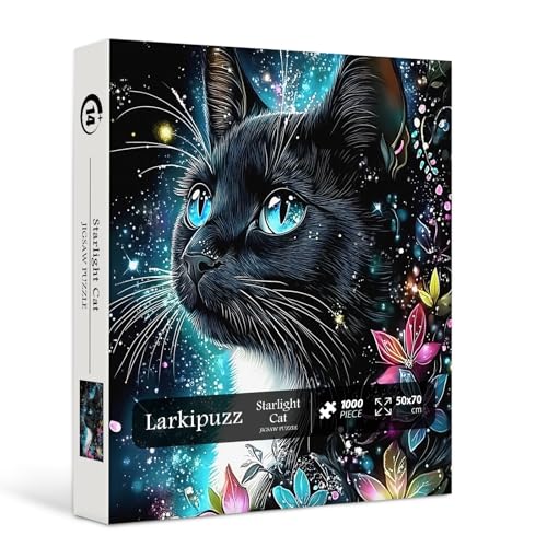 Rompecabezas de Gato para Adultos 1000 Piezas, Larkipuzz Rompecabezas Difícil de Gatito con Tema Floral y Animal de Arte como Decoración de Pared miniatura 2