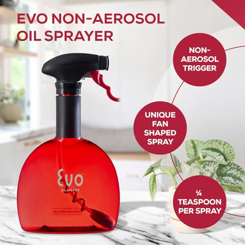 Image of Evo Original Oil Sprayer Bottle | Non-Aerosol for Olive Oil, Cooking Oils, Vinegars | 24-Oz Capacity | Rotatable Nozzle | Gourmet Cooking Tools - Food-Safe Materials | Red