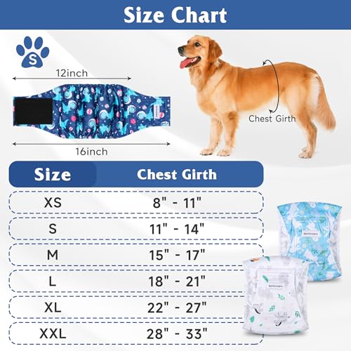 Image of 5 Pack Dog Diapers Male, High Absorbing Dog Wraps, Belly Bands for Male Dogs with Incontinence or Frequent Urination, Washable Doggie Diapers Animal XS