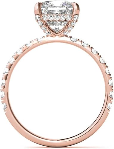 Vista 6 de Anillo de compromiso hecho a mano de oro rosa macizo de 10 quilates, 3 quilates de corte cojín de moissanita de diamante solitario de boda