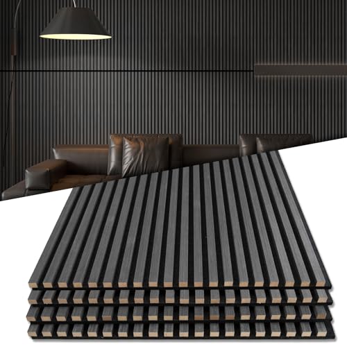 Image of Art3d 3D Fluted Soundproof Wood Textured Slat Wall Panel, 4-Pack, Blackwood