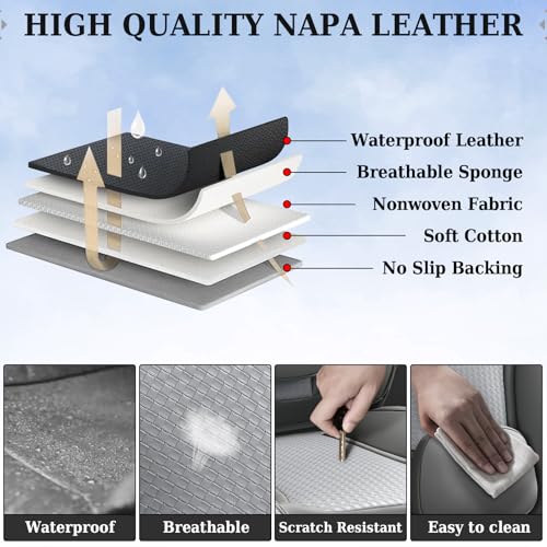 Image of Coverado Seat Covers, Car Seat Covers Front Seats, Waterproof Nappa Leather Auto Seat Cover with Lumbar Head Pillow, Gray Seat Covers Carseat Cover Universal Fit for Most Cars