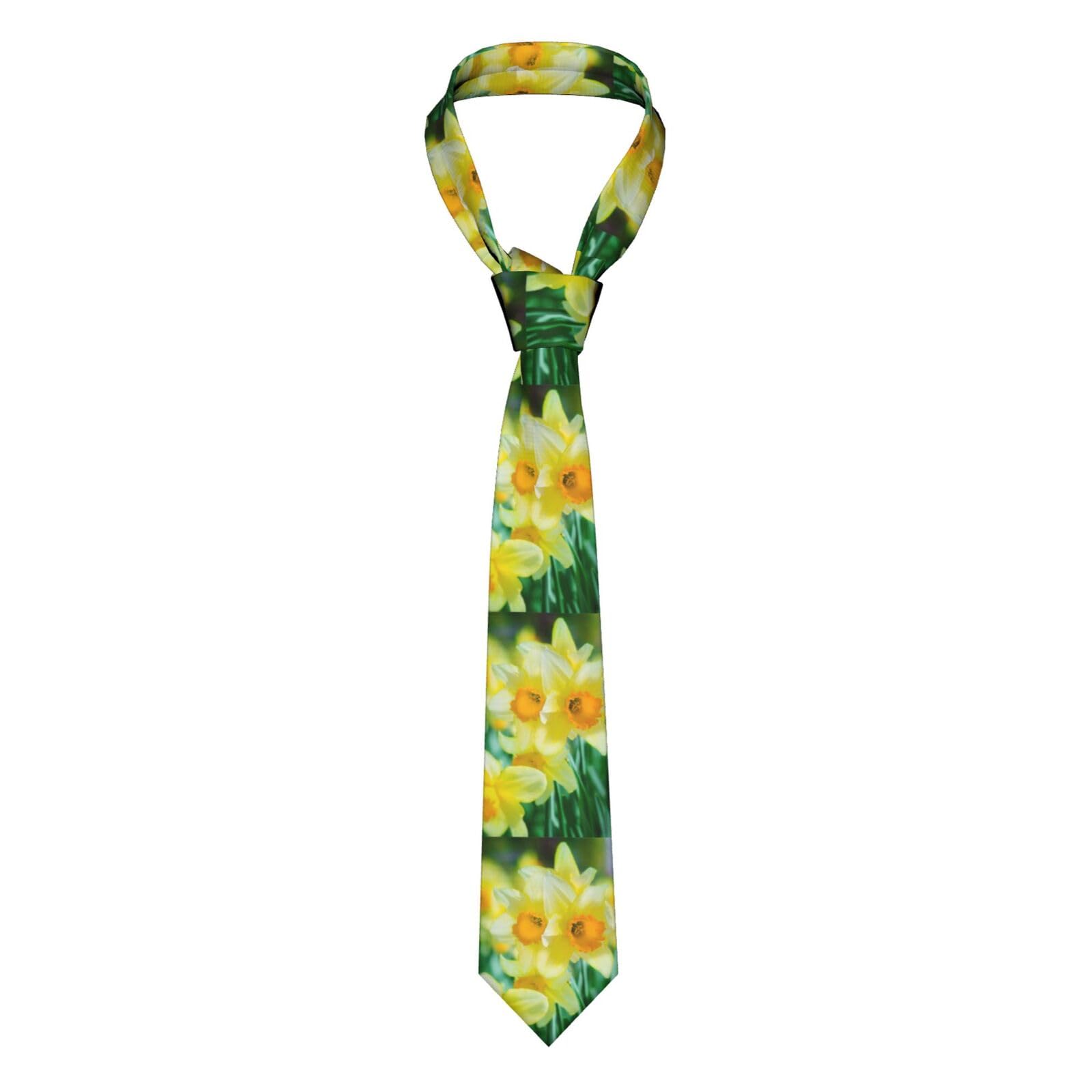 Hahafu Men's Black Daffodil Flower Silk Ties Classic Neckties,Formal Printed Neckties For Party Work Business Wedding