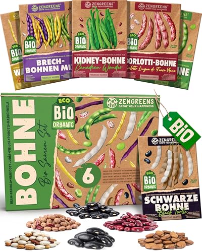 ZenGreens - Bio Bohnensamen im 6er Set - 6 Bohnen Samen für den einfachen Anbau im Garten Balkon oder Hochbeet - Pflanzensamen - Saatgut