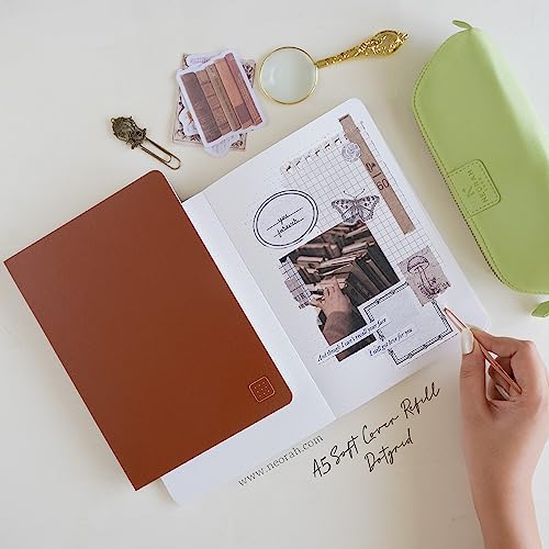 Image of NEORAH - A5 Dotgrid Notebook SOFT COVER | Organiser REFILL | Dotted notebook Journal | 110 GSM | 160 pages (Size 21 cm x 14.8 cm)Planner Journaling Writing Note Taking Diary, Travellers Journal- BROWN