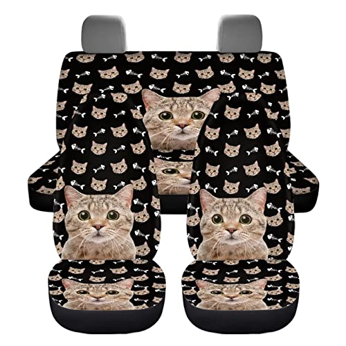 Image of Modysero Cute Cat Print Automotive Seat Cover Full Set Custom Breathable Elastic Car Seat Cover for Women Soft Comfortable Vehicle Seat Protector Universal Fit Most Cars SUV Trucks