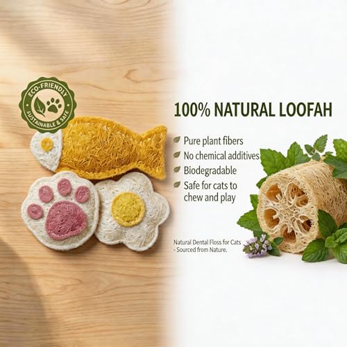 Juguetes de hierba gatera Zasle Loofah con 3 piezas de formas de pez y flores para gatos 3