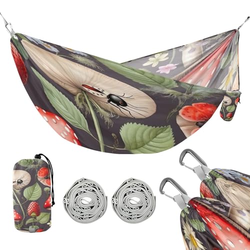 ATTX Mushroom Strawberry Camping Hammock - Lightweight & Portable Hammocks, Heavy Duty 330lbs Capacity for Indoor, Hiking, Backpacking, Travel, Backyard, Beach#299