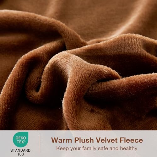 Image of Viviland Microfleece Full Bed Sheet Set, Brown | Soft Flannel-like Fleece, 100% Polyester, Fluffy Velvety Feel, 200GSM, 15 inch Deep Pocket, Warm Winter Gift & Decor