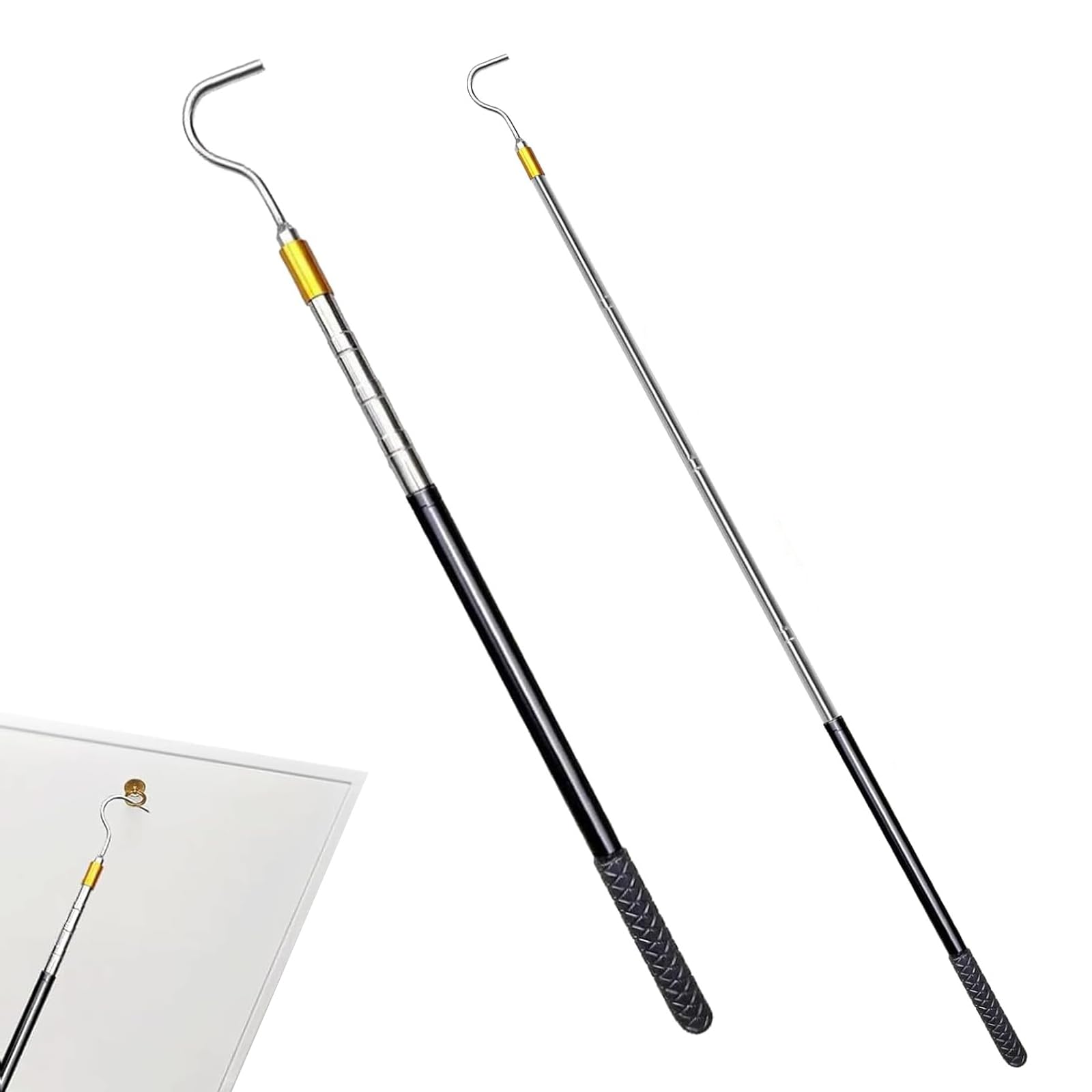 UOSIWYA 2PCS Telescopic Pole, RV Awning Opener Puller Loft Ladder Pole Clothes Hook Pole Stainless Steel Multi-Section Locking with Rubber Handle for Tent Camper Canopy Hanging Clothes (41.5-148cm)