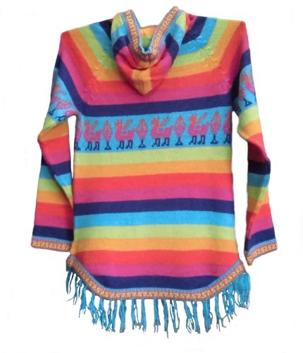 Girls Hooded Sweater Rainbow Alpaca Wool Peru Fringles2