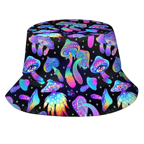 Purple Mushroom Bucket Hat Packable Fashion Style Unisex Sun Cap Summer Beach Outdoor Fishing Rave Party Outfit Fisherman Hat for Women Men