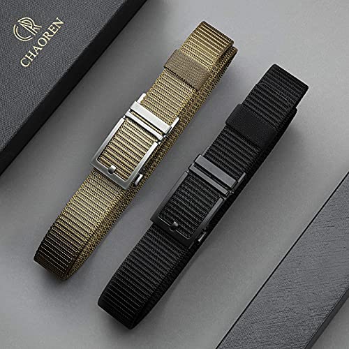 Image of CHAOREN Black and Brown Ratchet Belts for Men 2 Pack - Casual Web Nylon Mens Belt 1 3 /8 inch - Durable Belts in Gift Set Box, Brown