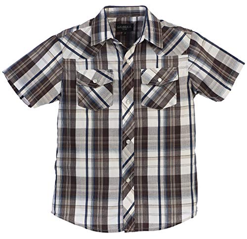 Image of Gioberti Boys Casual Western Plaid Pearl Snap-on Buttons Short Sleeve Shirt