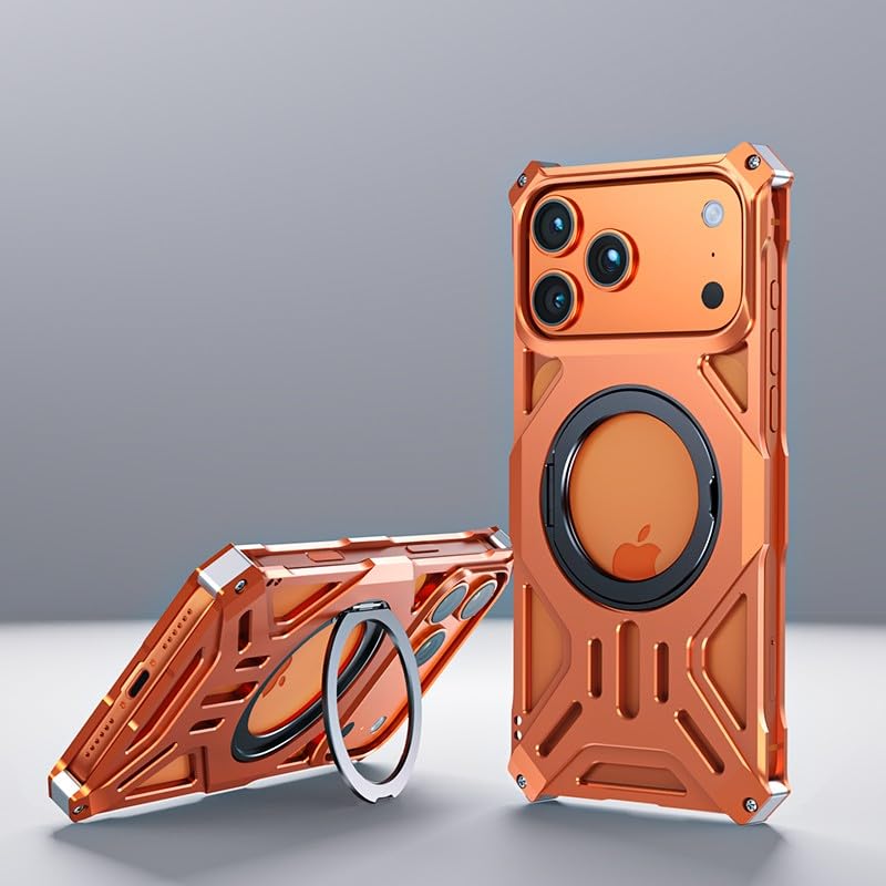 Coque iPhone 17 Pro orange magnétique pour éviter les chutes avec anneau