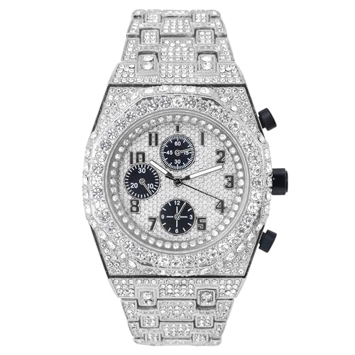 Montre Quartz Octogonale ICE STAR Homme Iced-Out Lunette Strass Style Hip-Hop