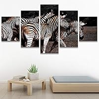 SIGNWIN 5 Panel Canvas Wall Art Animals Black and White Dramatic Group Modern Artwork for Home Decorations Ready to Hang - 60