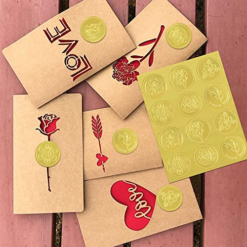 Lucleag 360 PCS Flowers Embossed Envelope Stickers, Gold Floral Embossed Stickers Self Adhesive Foil Envelopes Seals Stickers for Wedding Engagement Party Invitations Present Decorations, 6 Styles